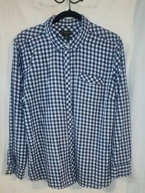 Women's Eddie Bauer Navy and White Gingham Button-Down Shirt